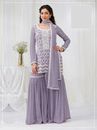 Pastel Lavender Georgette Embroidery Gharara Suit Set - BONYHUBSALWAR KAMEEZ