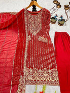 Red Georgette Exquisite Embroidery Work Straight Suit - BONYHUBSALWAR KAMEEZ