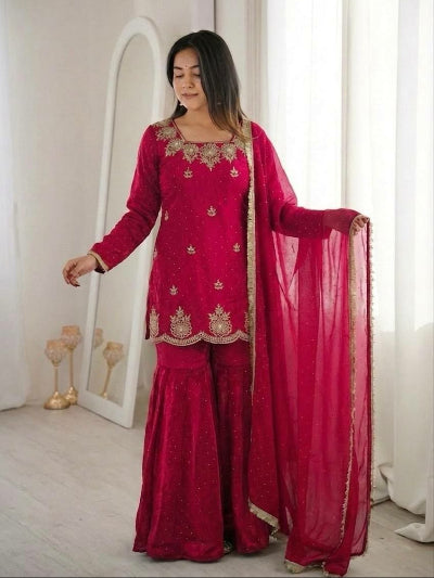 Partywear Embroidery Work Gharara Suit- 4 Colours