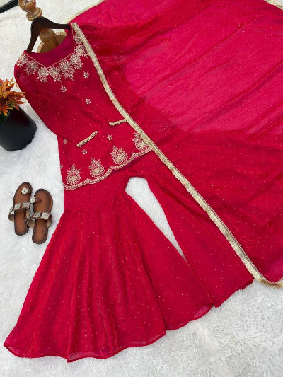 Partywear Embroidery Work Gharara Suit- 4 Colours