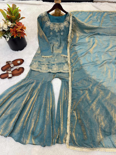 Partywear Embroidery Work Gharara Suit- 4 Colours