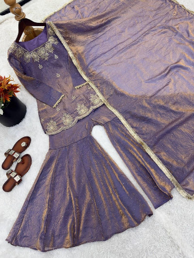 Partywear Embroidery Work Gharara Suit- 4 Colours