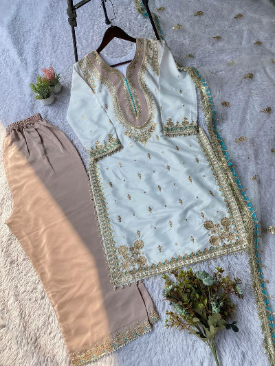 Designer Sequence Embroidered Suit Set- Black &amp; White