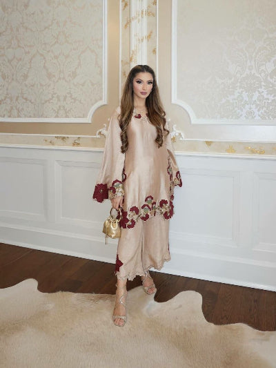 Rose Gold Embroidery Sequence Work Salwar Kameez