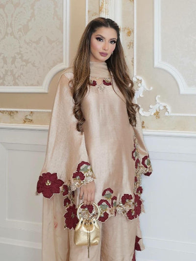 Rose Gold Embroidery Sequence Work Salwar Kameez