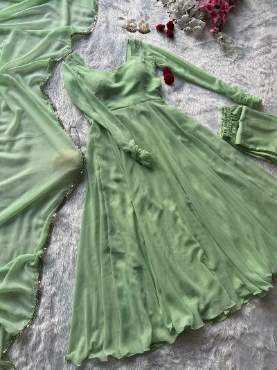 Pastel Mint Green Georgette Anarkali Suit Set