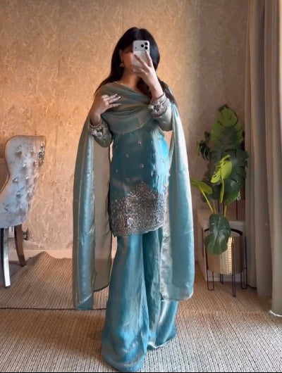 Pastel Collection- Designer Embroidered Silk Suit Set with Dupatta