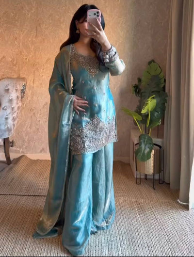 Pastel Collection- Designer Embroidered Silk Suit Set with Dupatta