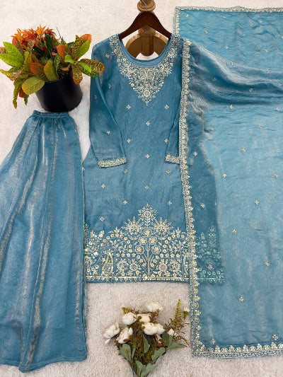 Pastel Collection- Designer Embroidered Silk Suit Set with Dupatta