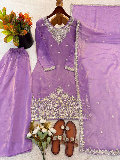 Pastel Collection- Designer Embroidered Silk Suit Set with Dupatta