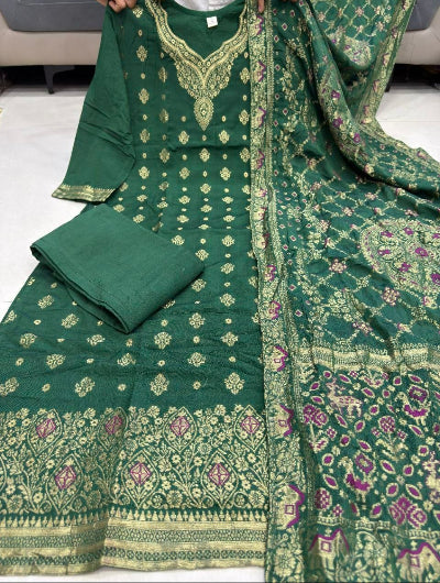 Dark Green Banarasi Weaving Straight Suit Set