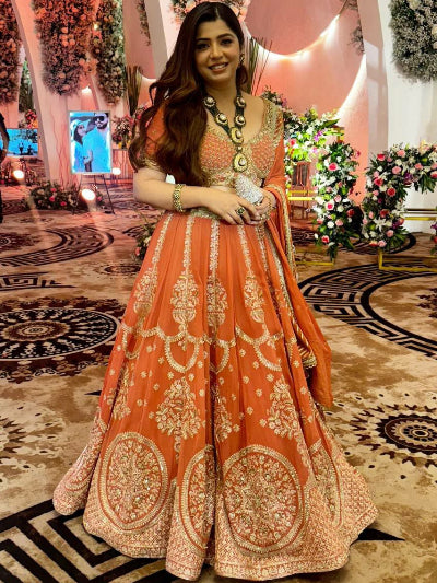 Orange Wedding Wear Embroidery Lehenga Choli Set