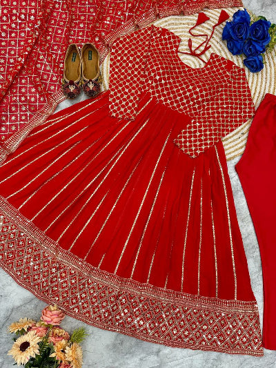 Red Designer Partywear Rich Anarkali Gown Suit Set UK Next Day