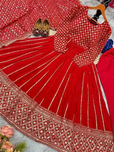 Red Designer Partywear Rich Anarkali Gown Suit Set UK Next Day