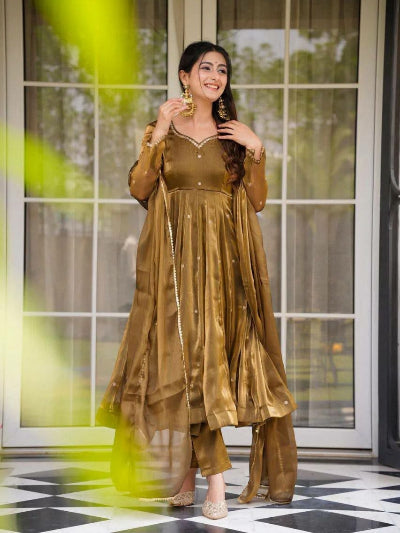 Bronze Gold Thread Work Anarkali Suit Set