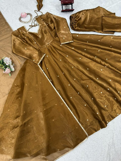 Bronze Gold Thread Work Anarkali Suit Set