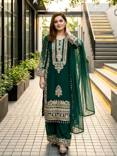 Embroidered Georgette Straight Suit for Women - 2 Colours