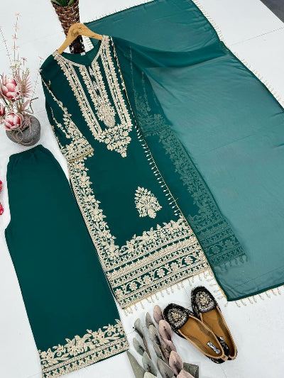 Embroidered Georgette Straight Suit for Women - 2 Colours