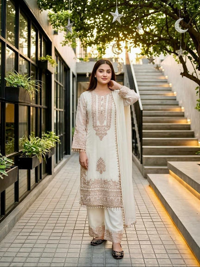 Embroidered Georgette Straight Suit for Women - 2 Colours