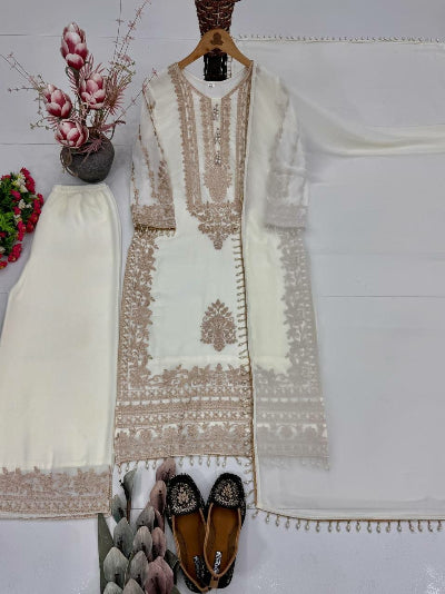 Embroidered Georgette Straight Suit for Women - 2 Colours
