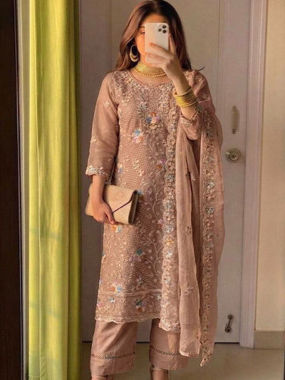 Pastel Elegance Organza Silk Suit Set with Sequence Work