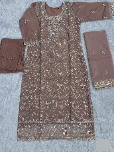 Pastel Elegance Organza Silk Suit Set with Sequence Work