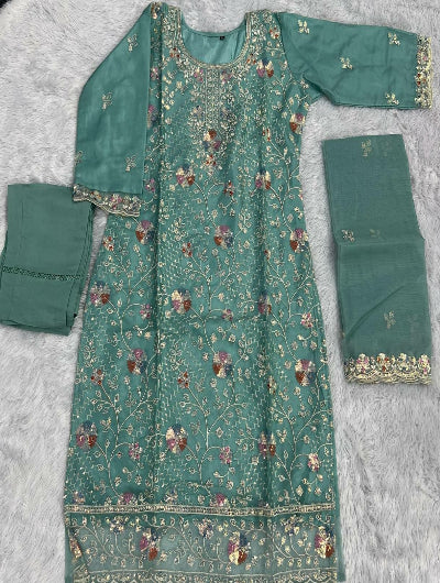 Pastel Elegance Organza Silk Suit Set with Sequence Work