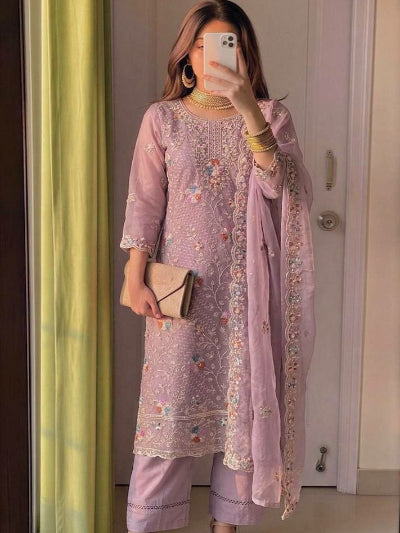 Pastel Elegance Organza Silk Suit Set with Sequence Work