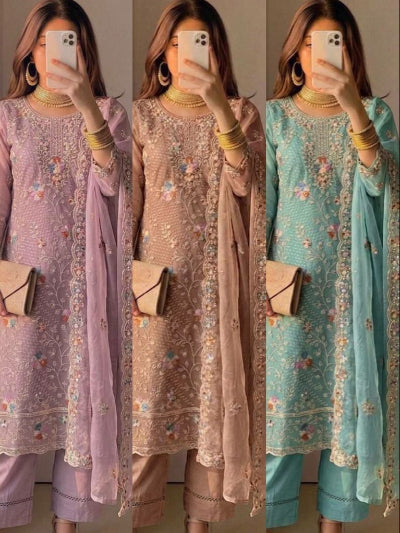 Pastel Elegance Organza Silk Suit Set with Sequence Work