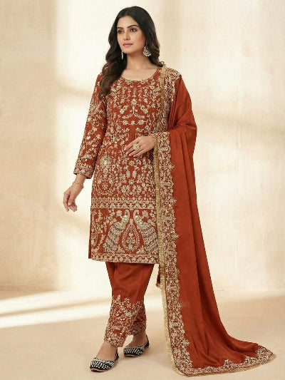 Orange Sequins Work Punjabi Suit Set