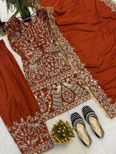 Orange Sequins Work Punjabi Suit Set