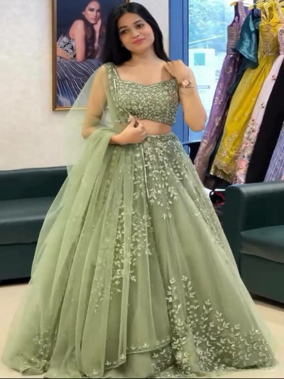 Pastel Green Sequins Embroidered Lehenga Choli Set