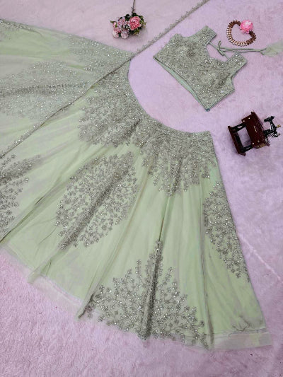 Pastel Green Sequins Embroidered Lehenga Choli Set