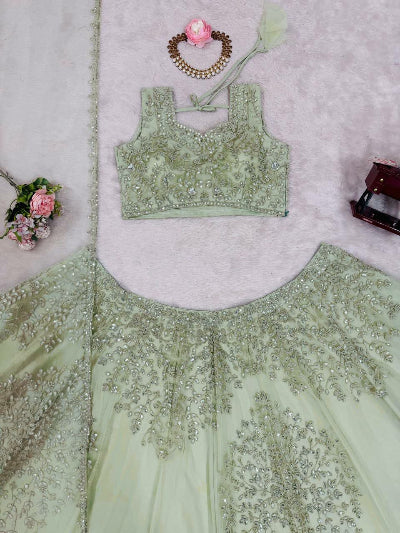 Pastel Green Sequins Embroidered Lehenga Choli Set