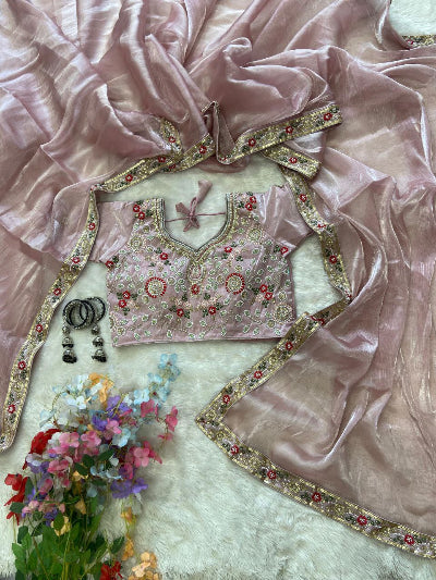 Lilac Pink Silk Ready to Wear Saree with Stitched Blouse | One Minute Sari UK