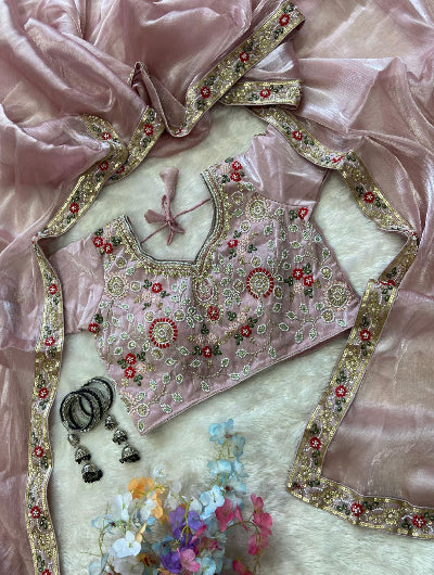 Lilac Pink Silk Ready to Wear Saree with Stitched Blouse | One Minute Sari UK