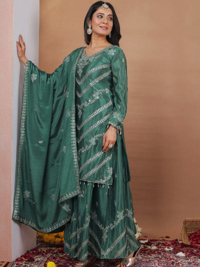 Aayat Emerald Green Embroidery Sharara Suit