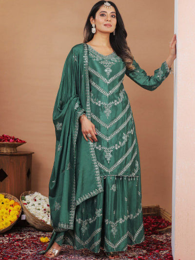 Aayat Emerald Green Embroidery Sharara Suit