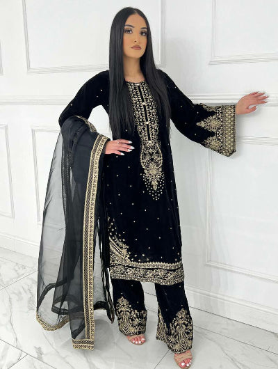 Zivah Black Velvet Embroidery Work Suit Set