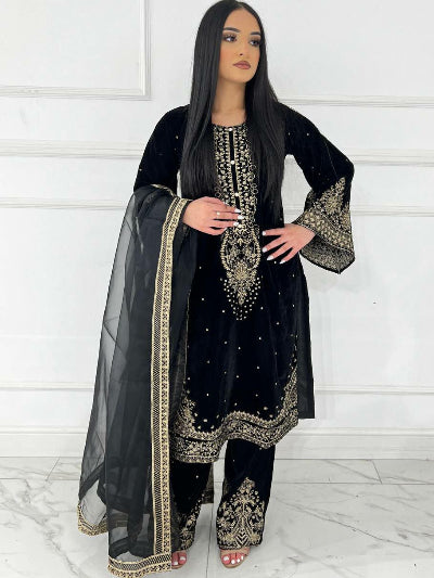 Zivah Black Velvet Embroidery Work Suit Set