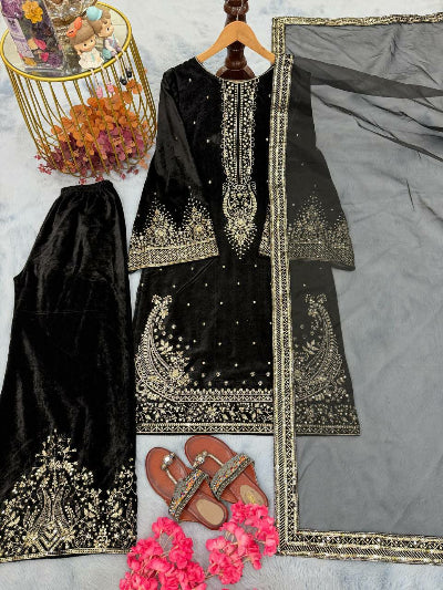 Zivah Black Velvet Embroidery Work Suit Set