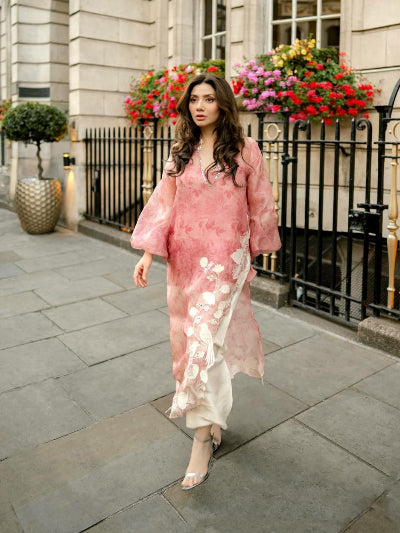 Organza Mirror Work Balloon Sleeve Kurti Pant Set