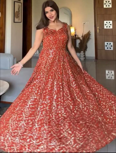 Orange Sleeveless Partywear Anarkali Palazzo &amp; Dupatta