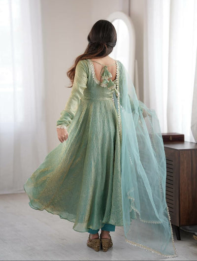 Sage Green Mirror Work Anarkali Suit for Women | Asian Ethnic Wear UK