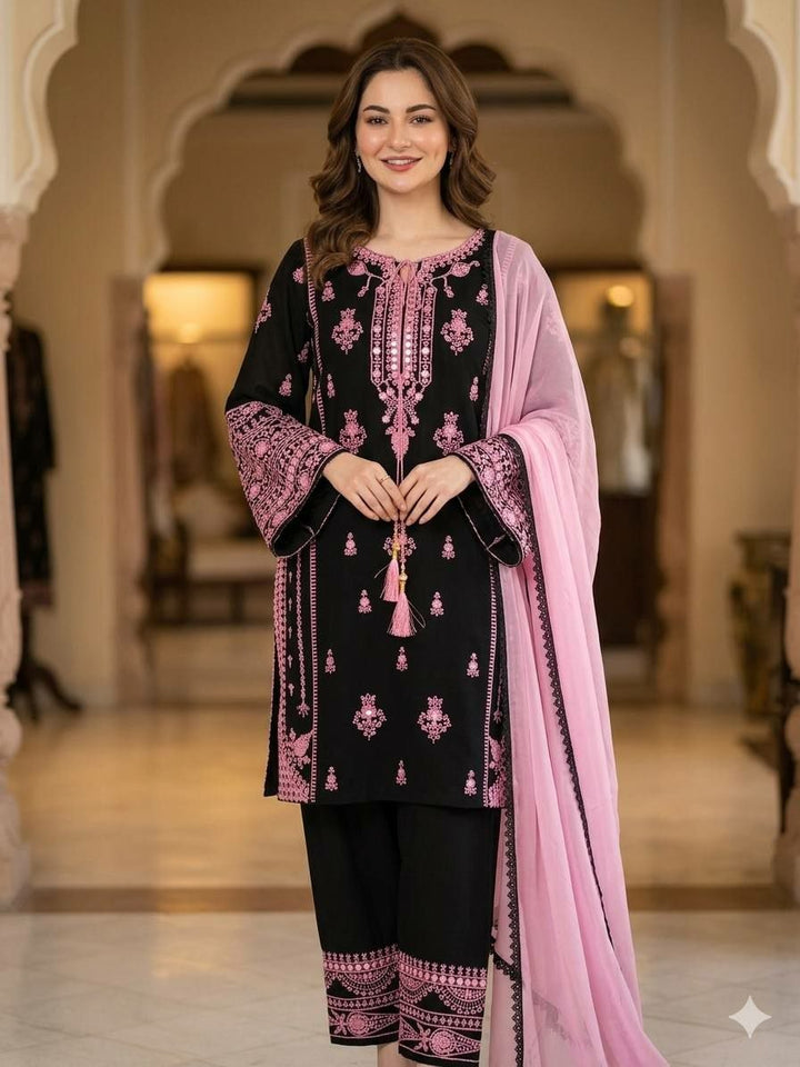 Black Blush Pink Embroidered Rayon Suit UK Next Day