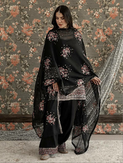 Black Embroidered Farshi Salwar Suit Set