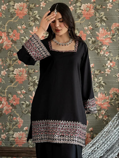 Black Embroidered Farshi Salwar Suit Set