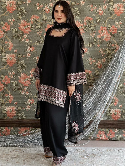 Black Embroidered Farshi Salwar Suit Set