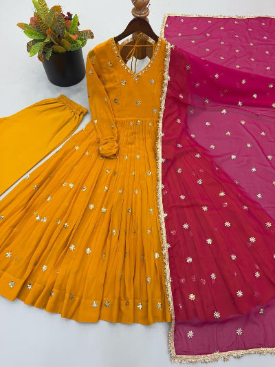 Dusty Mauve Georgette Embroidered Anarkali Suit Set | Ethnic Wear