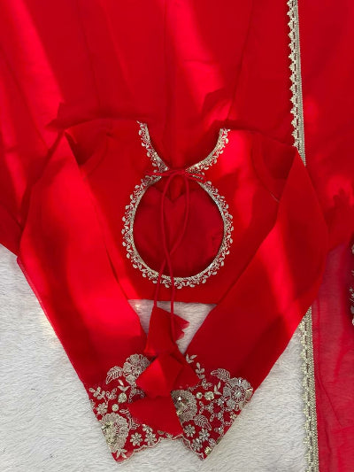 Karwa Chauth Red Sequin Embroidered Georgette Anarkali Gown Set